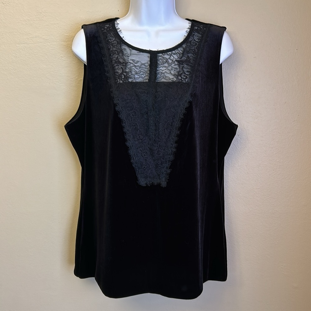 White House Black Market Black Velvet Sleeveless Top Size XL